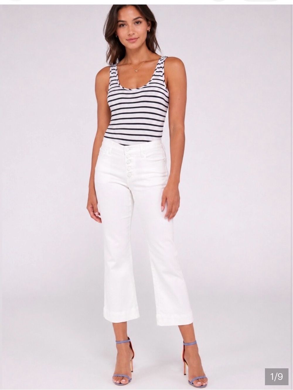 CAbi White Cropped Wide-Leg Button-Front Jeans